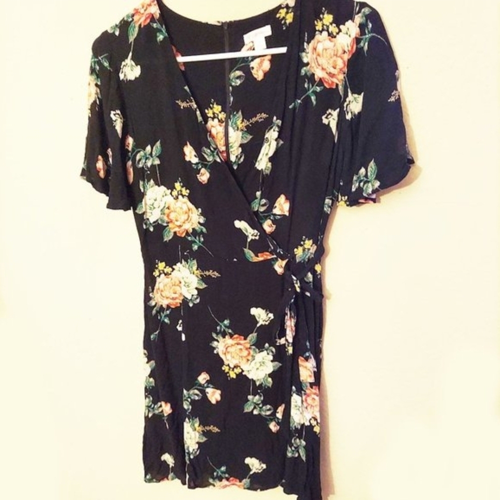 Xhilaration Floral Wrap Black Dress